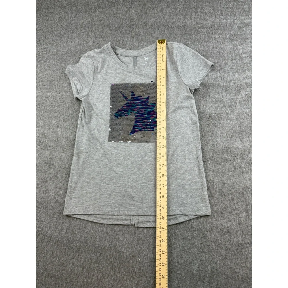 So Unicorn Graphic Tee Kids Size M (8) Gray‎ Reversible Sequin Split Back Hem